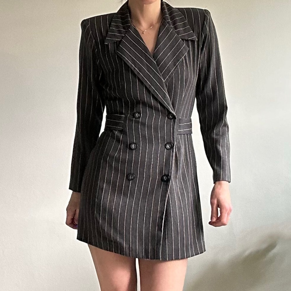 Vintage Black Pinstripe Mini Dress